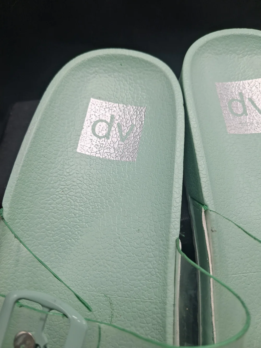 Dolce Vita Mint Green Clear Double Buckle Espadrille Slides